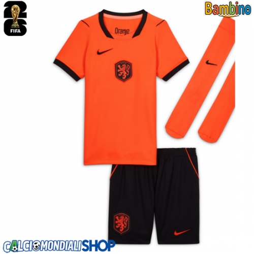Maglie da calcio Paesi Bassi Prima Maglia Bambino Mondiali 2026  Manica Corta (+ Pantaloni corti)